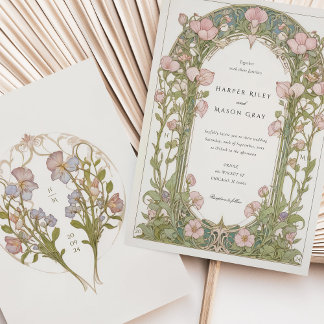Elegant Sweet Pea Art Nouveau Wedding Invitation