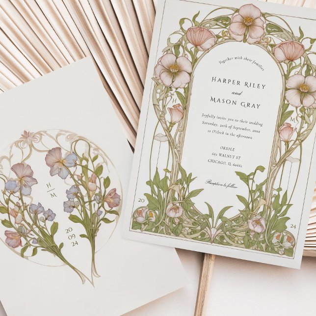 Elegant Sweet Pea Art Nouveau Wedding  Invitation (Creator Uploaded)
