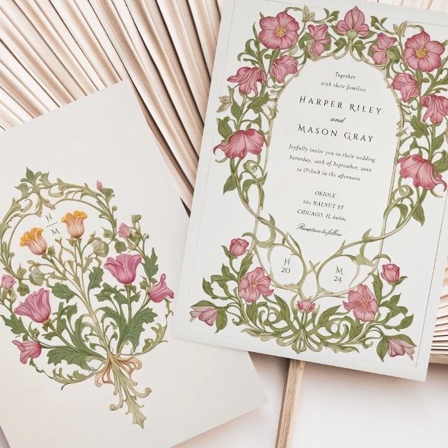 Elegant Sweet Pea Art Nouveau Wedding  Invitation (Creator Uploaded)