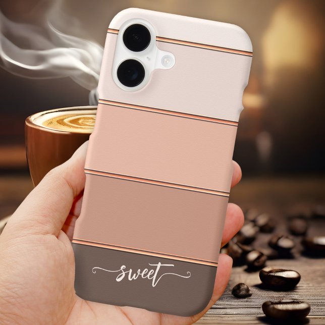 Elegant Sweet Peach Chocolate Striped Phone Case (Elegant phone case featuring a modern stripe in sweet chocolate and earth colors with rose gold)