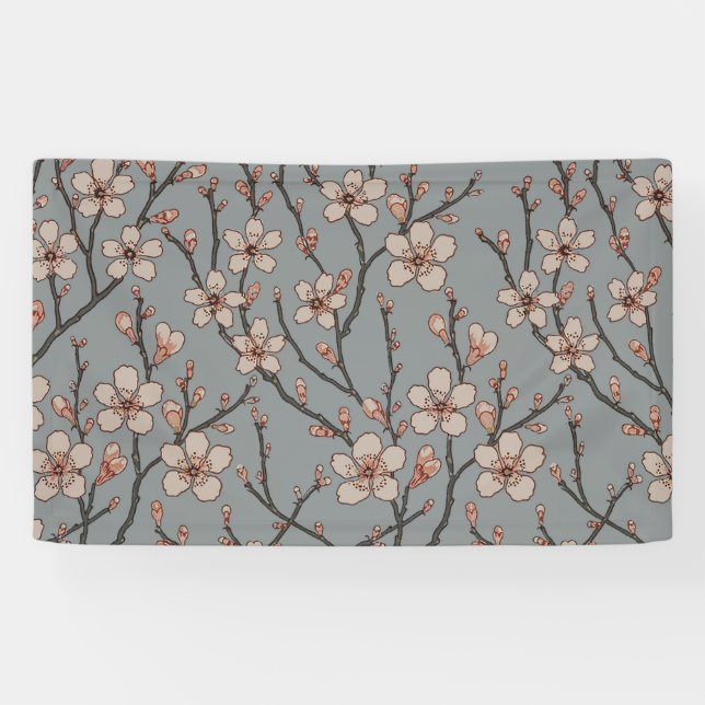 Elegant Sweet Pink Flower Blossom Cherry Pattern Banner (Horizontal)
