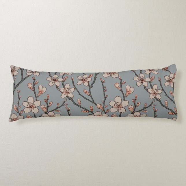 Elegant Sweet Pink Flower Blossom Cherry Pattern Body Cushion (Front)