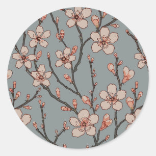 Elegant Sweet Pink Flower Blossom Cherry Pattern Classic Round Sticker