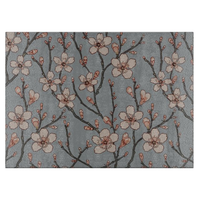 Elegant Sweet Pink Flower Blossom Cherry Pattern Cutting Board (Front)