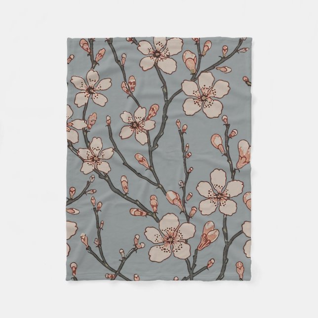 Elegant Sweet Pink Flower Blossom Cherry Pattern Fleece Blanket (Front)