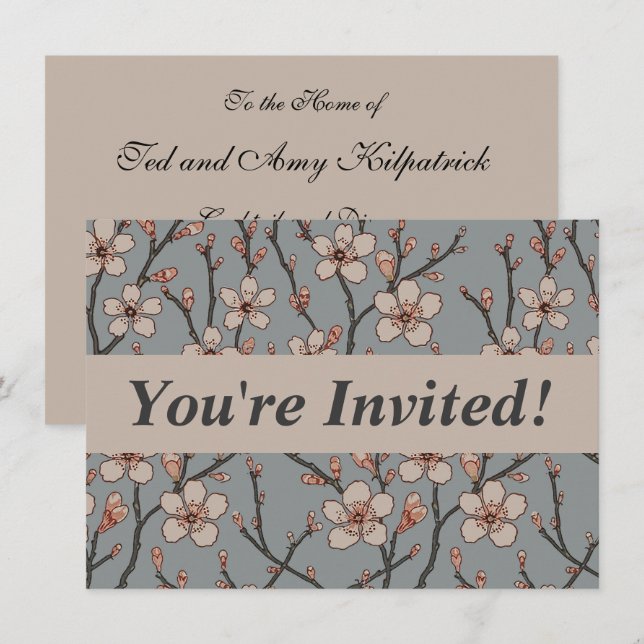 Elegant Sweet Pink Flower Blossom Cherry Pattern Invitation (Front/Back)