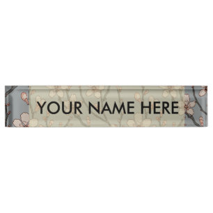 Elegant Sweet Pink Flower Blossom Cherry Pattern Nameplate