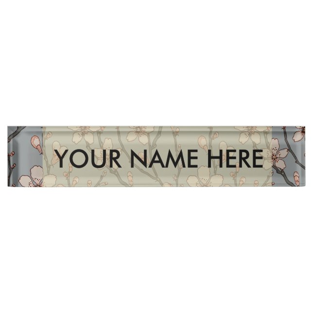 Elegant Sweet Pink Flower Blossom Cherry Pattern Nameplate (Front)