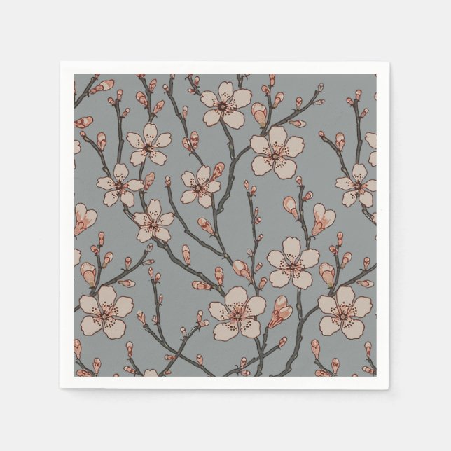 Elegant Sweet Pink Flower Blossom Cherry Pattern Napkin (Front)