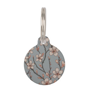 Elegant Sweet Pink Flower Blossom Cherry Pattern Pet Tag
