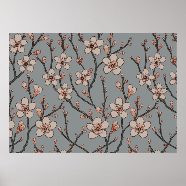 Elegant Sweet Pink Flower Blossom Cherry Pattern Poster (Front)