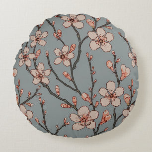 Elegant Sweet Pink Flower Blossom Cherry Pattern Round Cushion