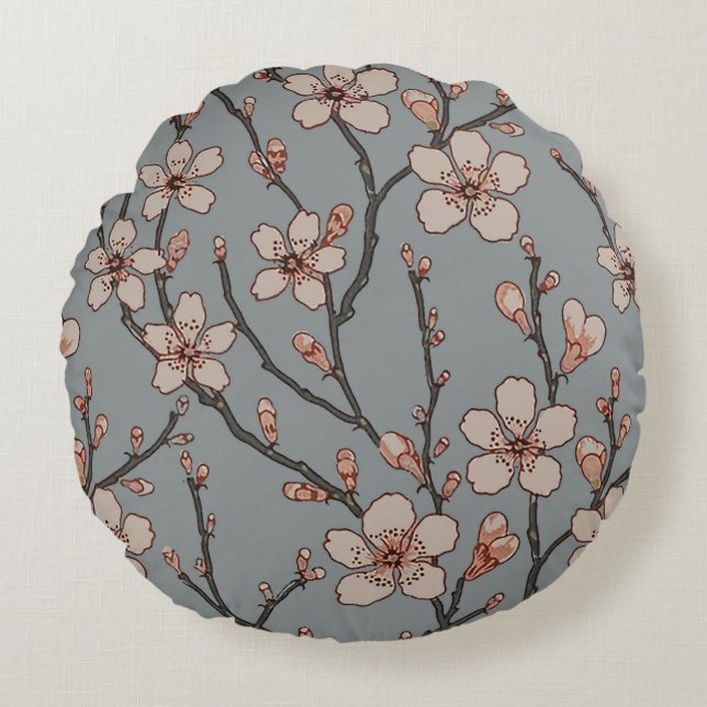 Elegant Sweet Pink Flower Blossom Cherry Pattern Round Cushion (Front)