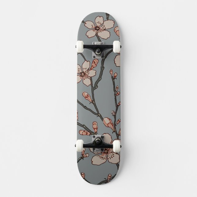 Elegant Sweet Pink Flower Blossom Cherry Pattern Skateboard (Front)