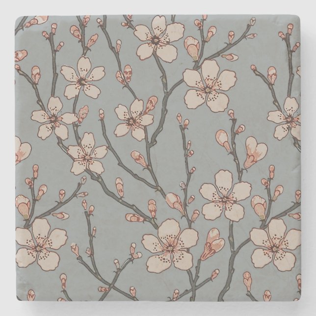 Elegant Sweet Pink Flower Blossom Cherry Pattern Stone Coaster (Front)