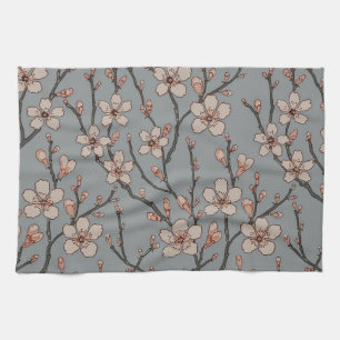 Elegant Sweet Pink Flower Blossom Cherry Pattern Tea Towel