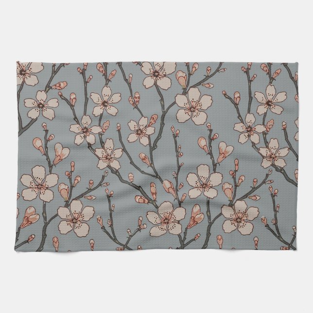 Elegant Sweet Pink Flower Blossom Cherry Pattern Tea Towel (Horizontal)