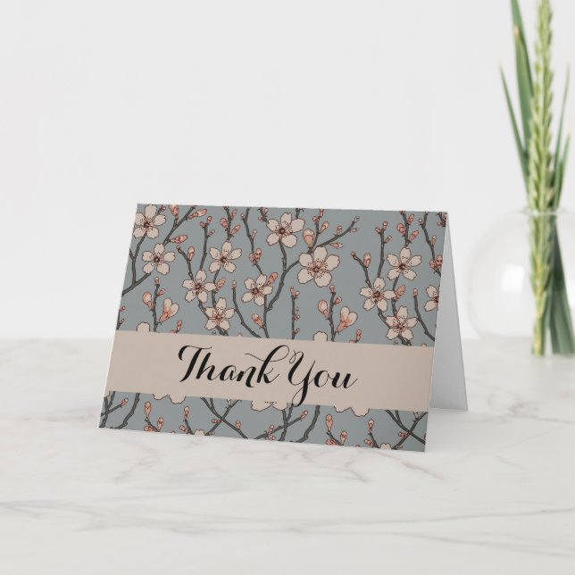 Elegant Sweet Pink Flower Blossom Cherry Pattern Thank You Card (Front)