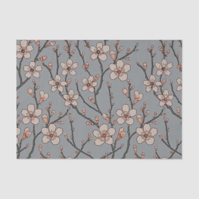 Elegant Sweet Pink Flower Blossom Cherry Pattern Tissue Paper (Front)