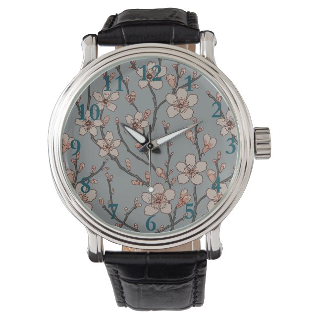 Elegant Sweet Pink Flower Blossom Cherry Pattern Watch (Front)