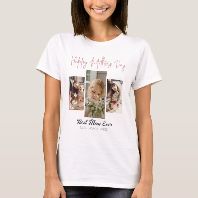 Elegant Sweet Pink Happy mothers Day Three photo T-Shirt (Front)