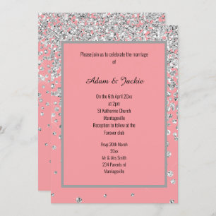 ELEGANT SWEET PINK SILVER SPARKLE WEDDING CUSTOM INVITATION