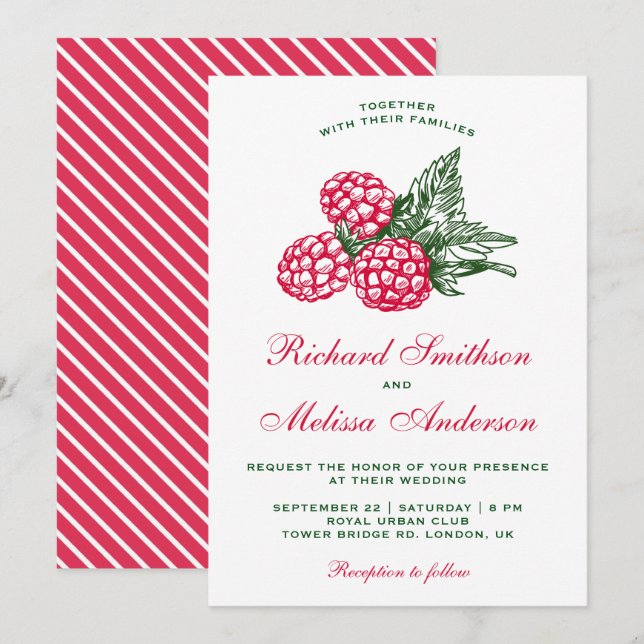 Elegant Sweet Raspberries Wedding Invitation (Front/Back)