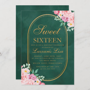 Elegant Sweet Seixteen 16 Watercolor Pink Floral B Invitation