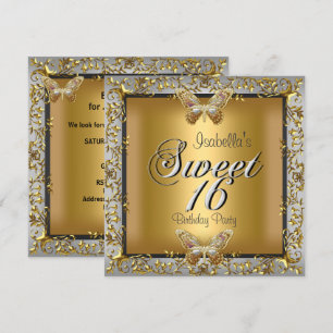Elegant Sweet Sixteen 16 Gold Butterfly Invitation