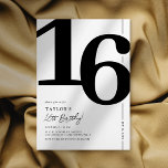 Elegant Sweet Sixteen 16th Birthday Party Invitation<br><div class="desc">Classic black and white 16th birthday party invitations featuring the number '16' in a large bold serif font,  and a modern invite template that is easy to personalise.</div>