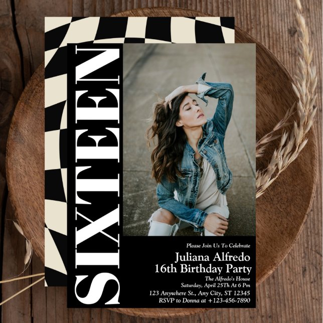 Elegant Sweet Sixteen 16th Birthday Party Photo  Invitation (Creator Uploaded)