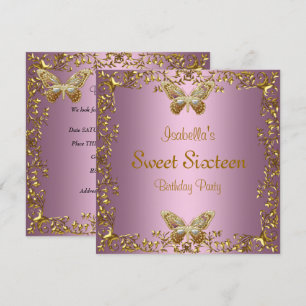 Elegant Sweet Sixteen Birthday Pink Gold Butterfly Invitation