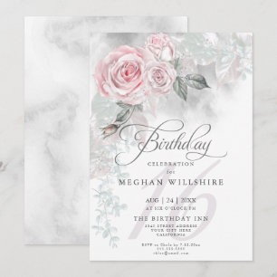 Elegant Sweet Sixteen Birthday Watercolor PinkRose Invitation