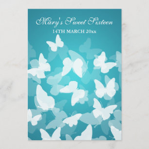 Elegant Sweet Sixteen Party Butterflies Blue Invitation