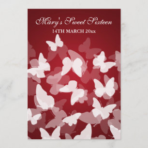 Elegant Sweet Sixteen Party Butterflies Red Invitation