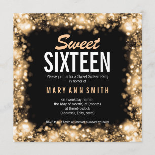 Elegant Sweet Sixteen Party Gold Sparkling Lights Invitation