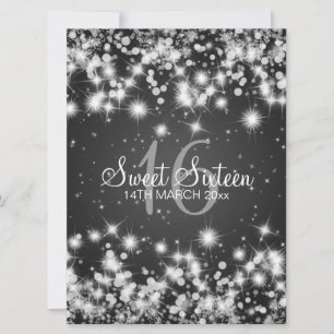 Elegant Sweet Sixteen Party Winter Sparkle Black Invitation
