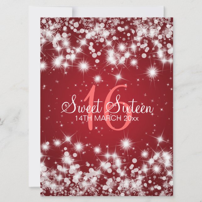 Elegant Sweet Sixteen Party Winter Sparkle Red Invitation (Front)