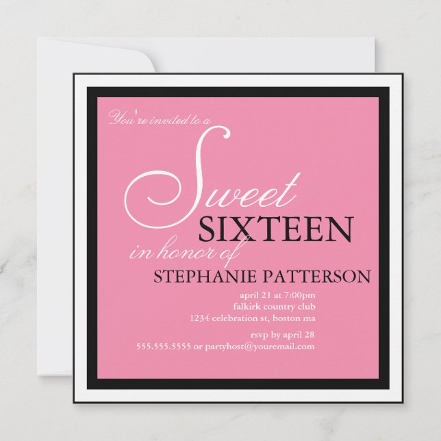 Elegant Sweet Sixteen Pink Invitation (Front)