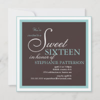 Elegant Sweet Sixteen Teal Brown Party Invitation