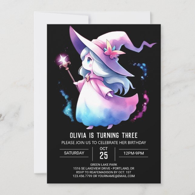 Elegant Sweet Wizard Birthday Invitation (Front)