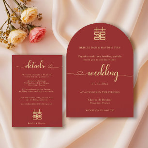 Elegant Sweetheart Modern Chinese Wedding Details Invitation