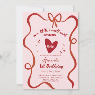Elegant Sweetheart Valentines Hand Drawn Birthday Invitation