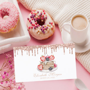 Elegant Sweets Pancakes Rose Gold Drips Bakery Business Card