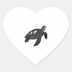 Elegant Swimming Old Water Turtle Copy Heart Sticker