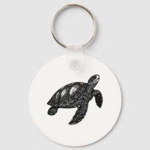 Elegant Swimming Old Water Turtle Copy Key Ring