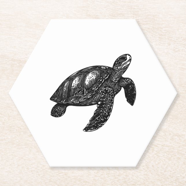 Elegant Swimming Old Water Turtle Copy Paper Coaster (Front)