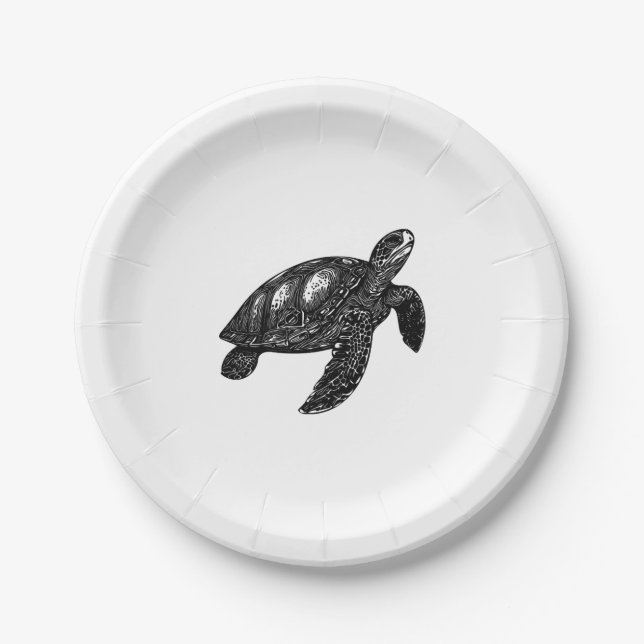 Elegant Swimming Old Water Turtle Copy Paper Plate (Front)