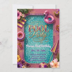 Elegant Swimming Pool Party Birthday Invitation