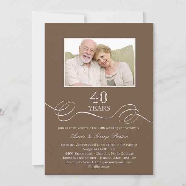 Elegant Swirl Anniversary Photo Invitation (Front)